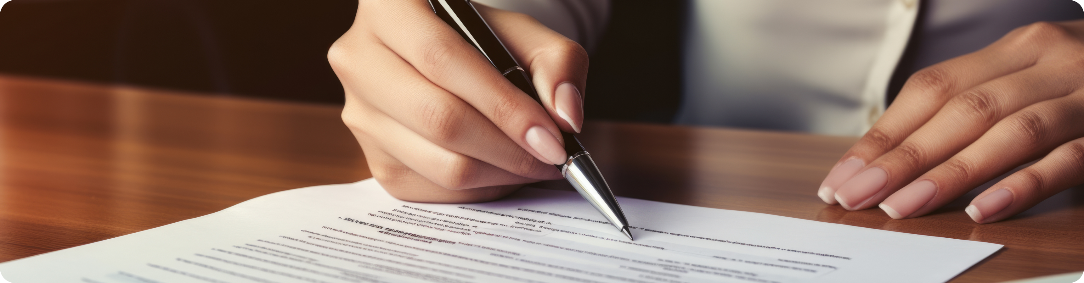 A woman is signing a document.